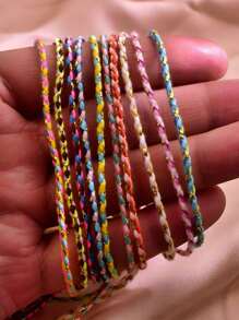 Conjunto de 10 pulseiras trançadas estilo boêmio, acessórios multicoloridos para férias e praia para mulheres