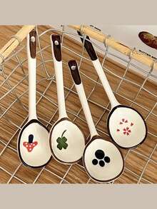 2 Pieces Ceramic Long-Handled Spoon, Japanese Coffee Spoon, Vintage Ramen Spoon, Rice Noodle Dinner Spoon, Dessert Spoon, Beautiful And Unique Shape, Ceramic Asian Spoon, High-Grade Spoon For Handicrafts And Artworks, Heat-Resistant Accessories For Kitchen And Restaurant, Reusable Porridge Ramen And Soup Cutlery, Home Dining And Restaurant Serving Cutlery.,School Supplies - Multicolor - View 2