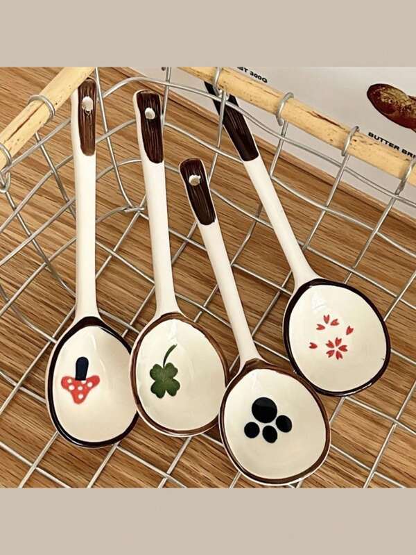 2 colheres de cerâmica com cabo longo, colher de café japonesa, colher vintage para ramen, colher de jantar para macarrão de arroz, colher de sobremesa, formato bonito e único, colher asiática de cerâmica, colher de alta qualidade para artesanato e obras de arte, acessórios resistentes ao calor para cozinha e restaurante, talheres reutilizáveis para mingau, ramen e sopa, talheres para servir em casa e em restaurantes, material escolar