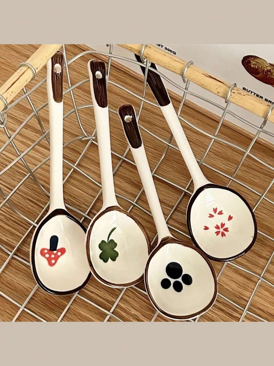 2 Pieces Ceramic Long-Handled Spoon, Japanese Coffee Spoon, Vintage Ramen Spoon, Rice Noodle Dinner Spoon, Dessert Spoon, Beautiful And Unique Shape, Ceramic Asian Spoon, High-Grade Spoon For Handicrafts And Artworks, Heat-Resistant Accessories For Kitchen And Restaurant, Reusable Porridge Ramen And Soup Cutlery, Home Dining And Restaurant Serving Cutlery.,School Supplies