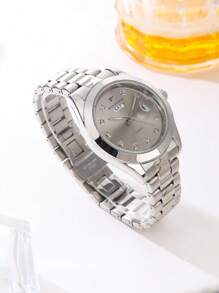 RICECGO RICECGO 1pc Men's Classic Quartz Watch - Business Style, Circular Dial, Dual Calendar Display, Stainless Steel Butterfly Clasp Strap, Quartz Movement, Suitable For Daily Wear, Ideal Gift For Birthdays Or Special Occasions, Anniversary Gift, Back To School Gifts.