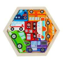 1 Set hölzerne kreative 3D Cartoon Panel Puzzle Geburtstagsgeschenk gestapelter hoher Bauklötze Frühkindliche Bildung Sechseckpuzzle Spielzeug Tier Transport Obst Muster Eltern-Kind interaktives Denkspiel, fördert Farberkennungsfähigkeit und Hand-Augen-Koordination