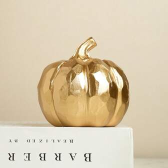 Gouden gefacetteerde pompoensculptuur, oogstfeest, Thanksgiving, Halloweendecoratie voor tuin, tuin en huis