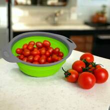 Colador plegable, colador plegable de silicona con asas de plástico, colador de cocina plegable para drenar pastas, frutas, verduras, coladores de silicona y coladores de alimentos, cestas de drenaje de filtro plegables, colador de cocina para lavar platos.