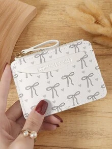 Ví nhỏ có khóa kéo họa tiết nơ hồng dành cho nữ, ví nhỏ gấp đôi, mỏng, nhẹ, nhiều lớp, có thể mang theo, đựng thẻ căn cước, tiền, thẻ tín dụng, tối giản, thời trang, hiện đại, kinh doanh, kỷ niệm, làm quà tặng sinh nhật, làm quà tặng, cho bé gái, cho quý cô, cho nữ, túi đựng đồ dùng học tập cho ký túc xá và trở lại trường - Màu Xám nhạt - Xem 7
