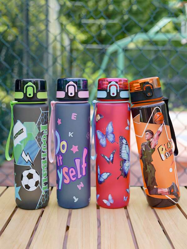1pc 1000ml Or 750ml(Approx. 32oz Or 26oz) Gradient Color Pattern Theme Sports Water Bottle, Matte Mouth Direct Drink Cup, 3D Printing Design, Portable Leak-Proof Cap, Carry Strap, Suitable For Cycling, Running, Hiking, Camping