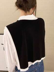 1 chiếc áo choàng dệt kim cổ chữ V buộc dây/poncho dành cho nữ, khăn choàng/khăn choàng thời trang ngoài trời, nhẹ, đa năng cho mùa xuân và mùa hè - màu đen - Xem 5