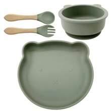 Set di alimentazione per bebè in silicone da 8 pezzi/6 pezzi/5 pezzi/4 pezzi/3 pezzi con piatto diviso con ventosa, prodotti per lo svezzamento, set di piatti per l'alimentazione autonoma di bebè/bambini piccoli con cucchiaio, forchetta, tazza con beccuccio, bavaglino regolabile, stoviglie per bebè