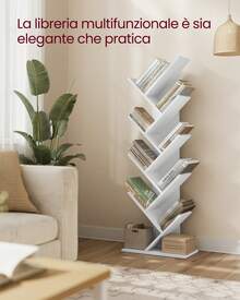 Libreria ad Albero, Libreria Scaffale a 9 Ripiani, Salvaspazio, Libreria Verticale, per Camera da Letto Soggiorno Studio Ufficio, Bianco Nuvola - Bianco - Visualizzare 3