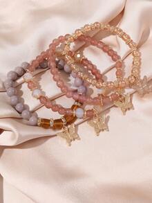 4pcs/Set Bohemian Style Stacked Bracelet Set With Colorful Butterfly Beaded Multi-Layer Bracelets - Multicolor - View 6