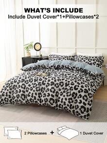 3pcs Leopard Print Bedding Set, Soft & Skin-Friendly Bed Linens Set, Includes 1 Duvet Cover & 2 Pillow Shams - Multicolor - View 2