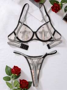A Two-Piece Set Of 2025 New Y Five-Pointed Star Mesh Tulle  Underwear - màu đen - Xem 7
