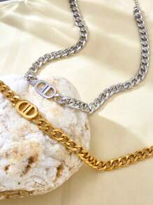 1pc/Set Hip Hop Punk 18K Gold Plated Stainless Steel CD Cuban Chain Necklace And Bracelet Jewelry Set, Suitable For Daily Wear And Parties, Accessories