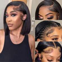 WALSDI 36 Inch 180% Density Put On And Go Glueless Wigs 5x5 HD Transparent Bone Straight Lace Front Wigs Human Blended Hair Pre Plucked Pre Cut All Ready Glueless Ear To Ear Lace Front Wigs Blended Human Blended Hair With Fiber For Women Wear And Go Glueless Wig For Beginner Human Affordable Wear & Go Wigs 10-14inch Bob Wig - Natural & Black - View 5