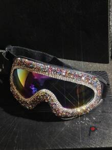 MAXAIR 1 Set Colorful Crystal Densely Decorated Luxury Sparkling Reflective Ski Goggles With Adjustable Elastic Band, Fashionable Gear For Concert