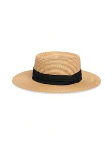 1pc Women Khaki Sun Hat, New Summer Straw Knitting, Simple Holiday Style, Beach Hat, Suitable For Beach, Party, Fishing, Jungle - MZ2705 - View 4