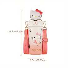 Sanrio 1 Stück Hello Kitty 316 rostfreier Stahl Isolier-Wasserflasche 600ml auslaufsicher mit Strohhalm & Riemen, süßer Buchstabendruck Reise-Trinkbecher für Frauen, Weihnachten Halloween Thanksgiving Geschenk, Urlaubsgeschenk | Charakter-Themen-Trinkflasche