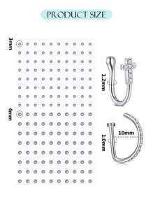Conjunto de piercing falso para lábio e nariz - ponta esférica, argola, pino, ponte adesiva e piercing para sobrancelha