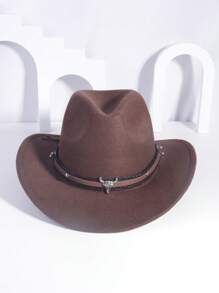 2 pièces Chapeau de cow-boy, chapeau de plage, chapeau Panama, chapeau de soleil, chapeau de cow-girl en feutre doux, fedora unisexe avec décoration de tête de bétail brodée, style bohème pour l'extérieur