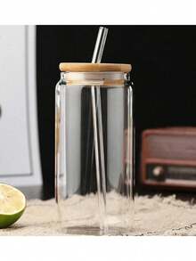 1个550毫升或400毫升透明吸管瓶，现代玻璃咖啡杯，适合家庭和办公室使用 - 彩色 - 查看 11