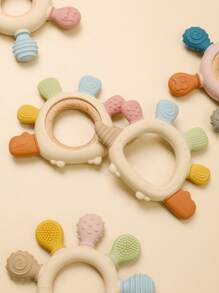 Baby Stegosaurus Silicone Teething Toy Babies Cute Dinosaur Wooden Ring Toys Easy To Grip Cartoon Dino Design Toddler Infant Accessory Youngest Teether Gifts