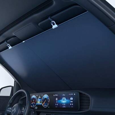 Auto Windshield Sunshade - Push Back Car Sunshade, Heat Protection, Universal Fit, Roll Up Closure, Vehicle Accessories, Sun Protection | Modern Vehicle Accessories | Easy Push Back Design, Sunshade For Cars