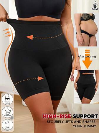 1 pièce Short gainant sans couture taille haute pour femmes grandes tailles, qui soulève les fesses. Style basique minimaliste, short-collant stretch et confortable qui sculpte la silhouette.