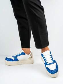 Zapatillas deportivas de mujer con detalles de purpurina - Azul - Ver 2