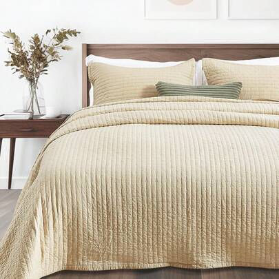 Quilt Set, Bedspread Quilted Bedding Set, Reversible Lightweight Coverlet Set For All Season, 3 Pieces (1 Quilt, 2 Pillow Shams)