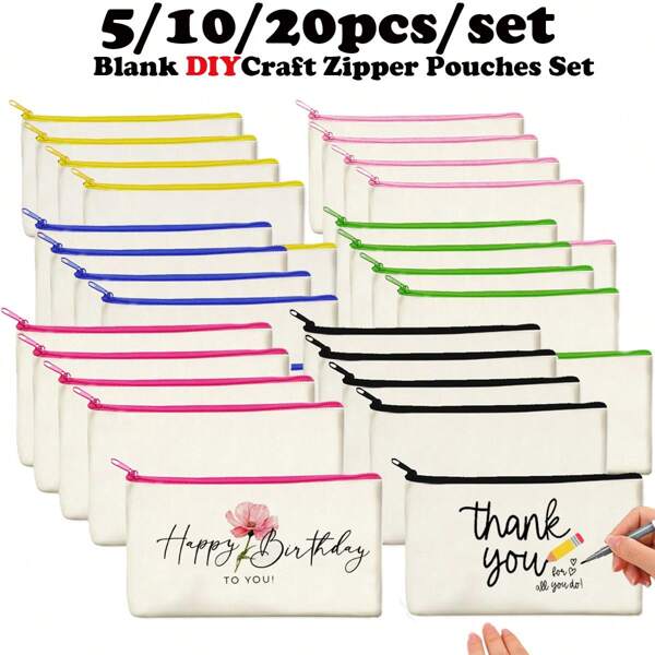 40/20/10/5pcs Set Blank Canvas Tote Bags, Digital Printing Craft DIY Handmade Gift Bag Multipurpose Set, Portable Cosmetic Bag/Toiletry Kit Travel Makeup Set, Express Love & Gratitude Gift Packtravel Essentials For Vacation Summer Holiday Back To School School Stuff Bag For School Travel Bag For Women Makeup Bag For Travel
