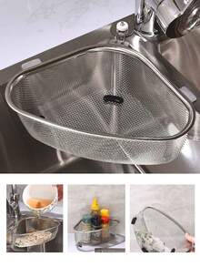 1 buah Saringan Wastafel Segitiga Dapur, Filter Penangkap Makanan Stainless Steel untuk Wastafel Dapur, Cocok untuk Sampah Dapur, Sayuran, Buah-buahan - MultiWarna - View 2