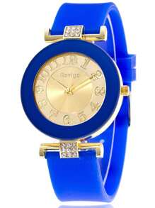 1 Reloj de cuarzo de mujer redondo y a la moda con esfera digital redonda versátil, perfecto para uso diario, cenas y otras ocasiones para decorar la muñeca.