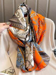 1pc 180*90cm Lightweight Scarf, Spring/Summer Sunscreen Shawl Outdoor Wrap For Dress - Orange - View 3