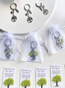 30 pezzi Portachiavi pendente albero della vita in lega, ornamenti in lega di zinco, kit senza lavorazione tessile, con schede e sacchetti di tulle, adatto come souvenir e regali per riunioni di famiglia