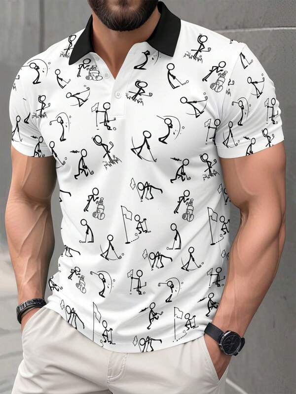 Plus Size - Men's Funny All-Over Print Short Sleeve Polo Shirt