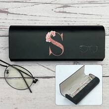 Hard Glasses Box Initial A To Z Letter Pattern Resistant Reading Glasses Case For Men And Women PU Leather Fashion Glasses Eyeglass Box Myopia Glasses Case Compression Resistance Reading Eyewear Case ﻿ - Black - View 19