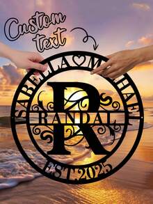 1pc Custom Name Sign, Family Name Sign, Patio Decor, Metal Art, Personalized Unique Ideal Gifts For Mother's Day, Birthdays, Valentine Day, Graduation, Weddings, Monogram Wall Decor For Housewarming Living Room, Bedroom, Tea Room, Home, Bathroom, School, Garden, Dining Room, Valentine Day Decor - Black - View 4