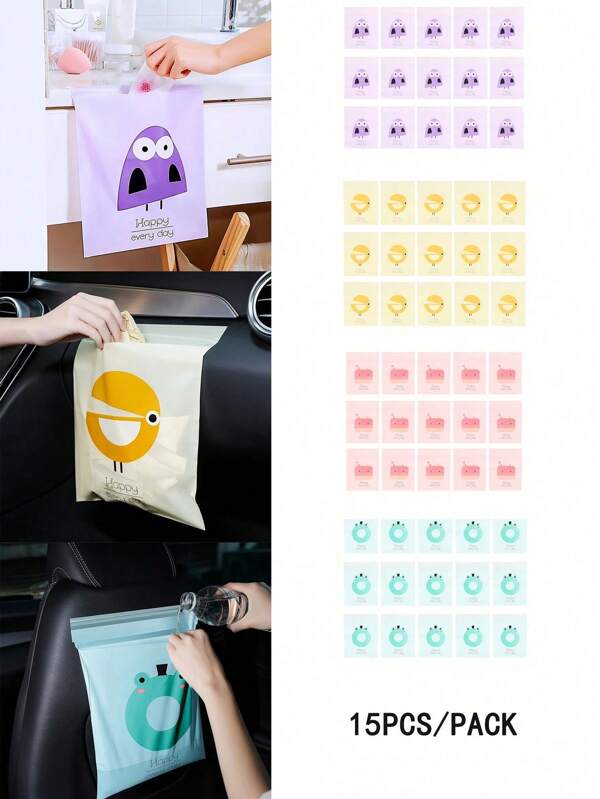 15Pcs/Pack Car Garbage Bag Auto Trash Bag Storage Pocket Creates Smellproof Car Garbage Can Waterproof Sealable Bag Car Interior