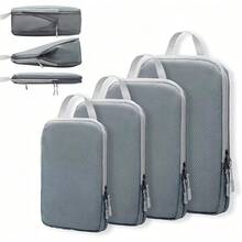 4 Set Compression Bags Travel Storage Organiser Suitcases Packing Cubes Luggage - Grey - View 13