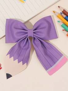 6pcs/1pc Girls Back To School Hair Bow Clips With Oversized Pencil Design & Eraser Print Charms, Cute Educational Hair Accessories For School Season Fall Classroom Teacher Gifts - Multicolor - View 6