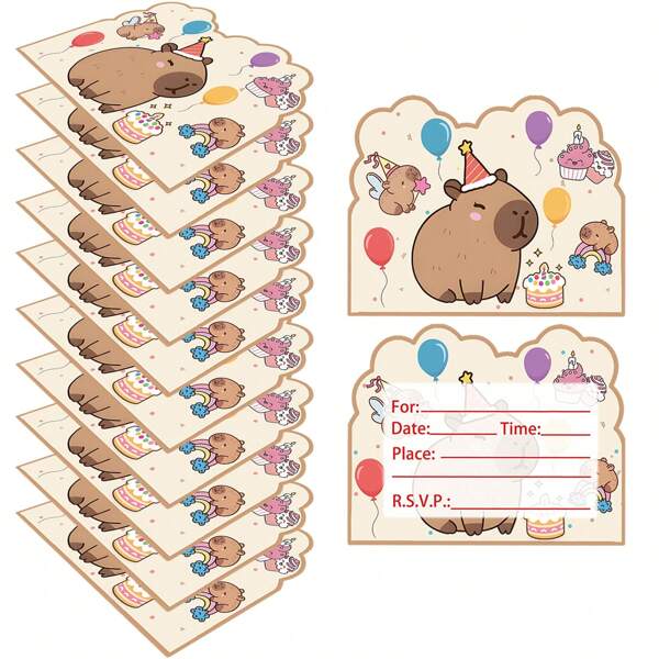 30/20/10pcs Capybara Design Birthday Party Decoration Invitation Card, Capybara Theme Party Invitation Card, Fill In The Invitation Card, Suitable For Birthday Parties, Festival Parties,For School Supplies,Back To School