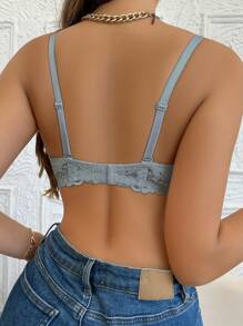 Ropa interior sexy estilo encaje de media copa gris para mujeres, sujetador con tirantes extraíbles y push-up cómodo para uso diario