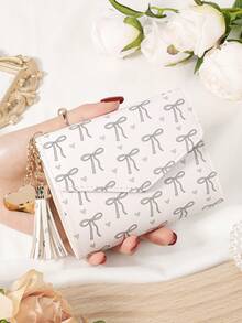 Pink Bow Love Pattern Bag,Small Wallet Coin Pocket Small Wallet Double Fold Women's Wallet Mini, Women's Fashionable Wallet, With Multiple Card Slots And ID Card Window, Very Suitable For Outdoor, Travel And Returning To School