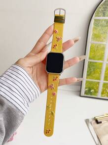 1Pc Women Pink Bow Cherry Flower Embroidered Leather Strap Compatible With Apple Watch Band 38/40/41/42/44/45/49/(S10 42)/(S10 46)Mm, Compatible With Watch Strap S10/Ultra/Se/9/8/7/6/5/4/3/2/1,Stylish And Lovely,INS Style,Watch Band,Smart Watch Band,Mother's Day/Daily/Party Gift