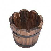 1 PC Charming Vintage-Style Wooden Barrel Planter - Versatile Indoor/Outdoor Round Flower Pot For Home & Garden Decor, Lightweight Carbonized Wood, Ideal For Succulents & Small Plants, Perfect For Office, Balcony, And Wedding Decor, 3.94x4.72 Inches - Multicolor - View 5