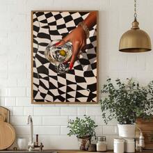 1pc Frameless Vintage Martini Cocktail Wine Wall Art Poster Canvas Print Minimalist Bar Cart Art Aesthetic Decor Painting For Kitchen,Living Room,Dining Room,Modern Home Decoration