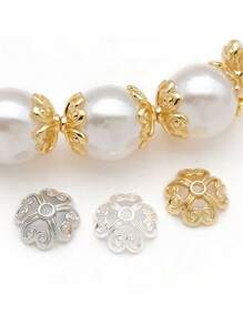 20 piezas de cuentas de trébol de cuatro hojas y flor en forma de corazón - Componentes de joyería de aleación triple chapada (oro de 18K + plata esterlina + oro blanco) para hacer collares, pulseras y pendientes DIY