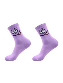 5双男士趣味表情图案袜子，罗纹袜口，中筒袜，适合日常穿着 - 彩色 - 查看 4