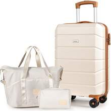Carry-On Hand Suitcase Hard Shell Trolley, Lightweight Travel Cabin Luggage With TSA Lock And Durable 4 Spinner Wheels, 21 Inch + Travel Duffels Bag & Toiletry Bag - 米色 - 查看 1