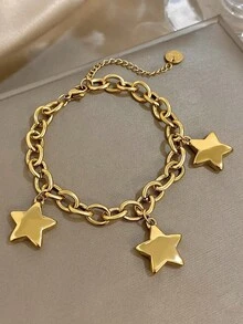 1 件夏季五角星形吊坠可调节手链，适合女士女孩，18K 镀金不锈钢粗链，妈妈礼物，教师礼物，波西米亚风夏季海滩旅行派对必备品，狂欢/舞会/派对/日常配饰，金黄色珠宝，返校礼物，生日礼物 - 彩色 - 查看 3